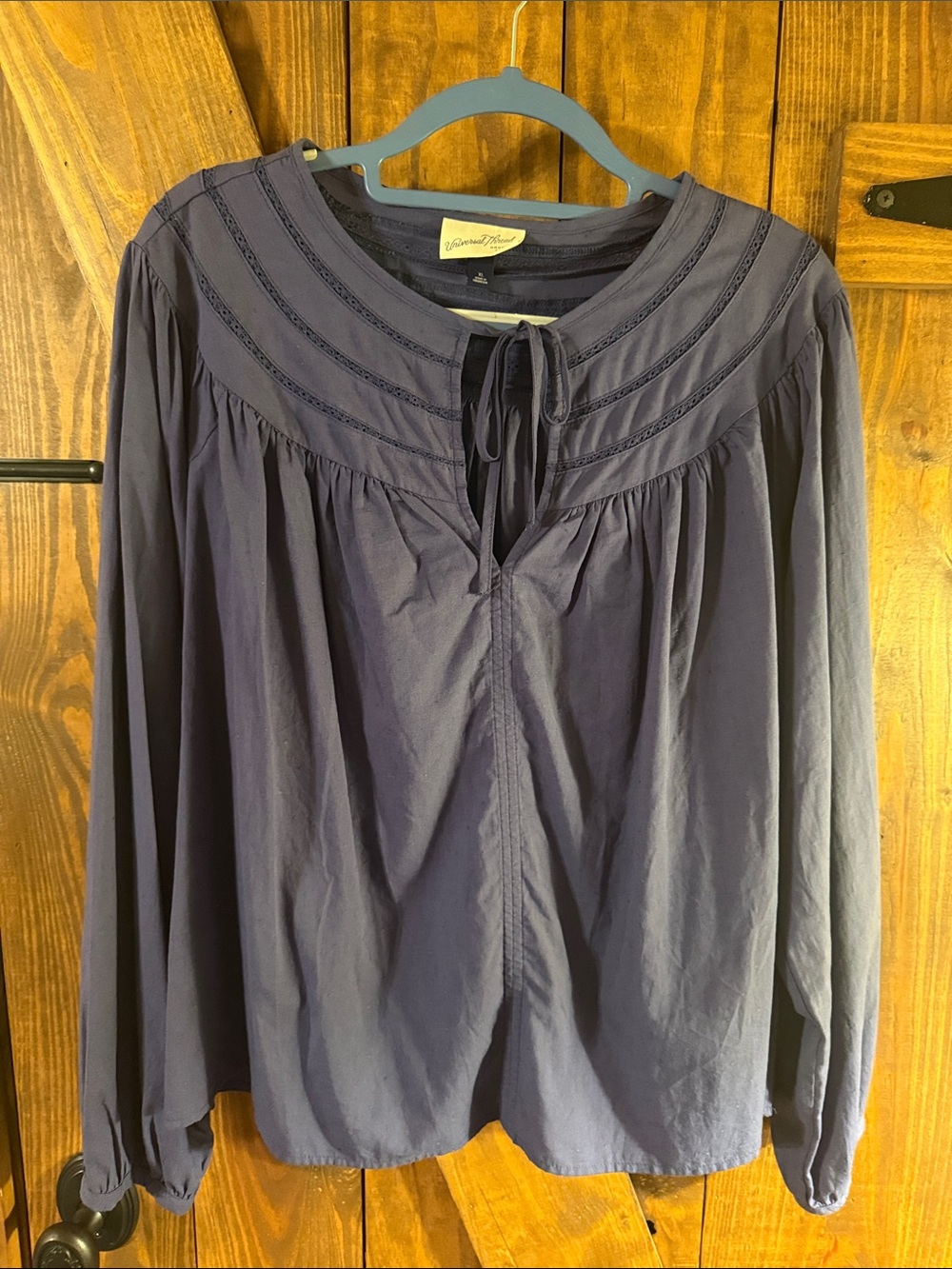 Universal Thread Navy Peasant Blouse with Tie Neck